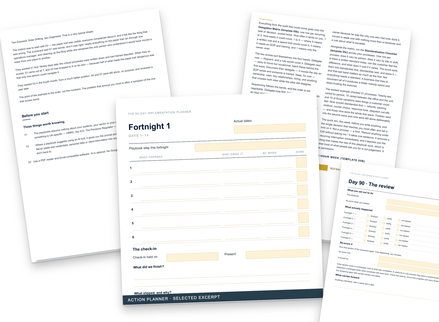 A worked example, delegation guidance, action planning and review prompts.